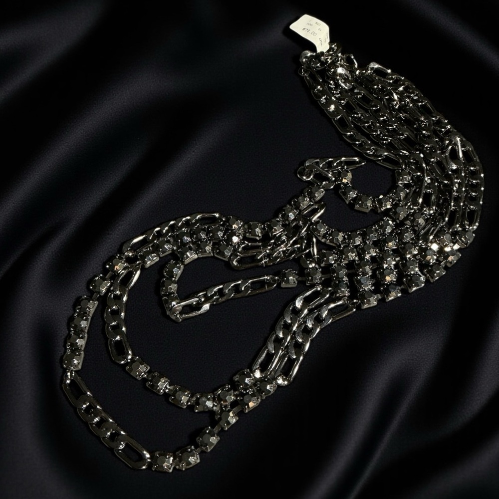 Cache Black Rhinestone and Chain Necklace - Picture 5 of 7